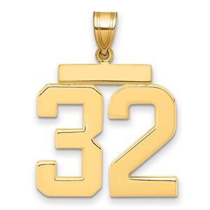 14k Yellow Gold, Athletic Collection, Large Polished Number 32 Pendant